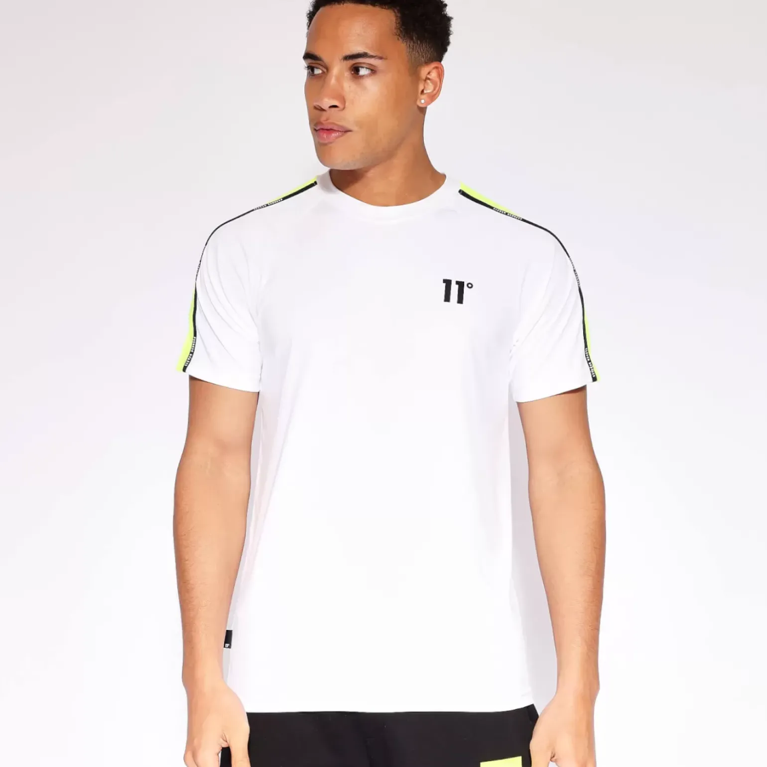 Sleeve Panel Taped T-Shirt - Neon Pink Glo / White