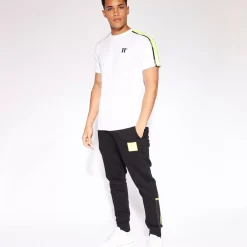 Sleeve Panel Taped T-Shirt - Neon Pink Glo / White