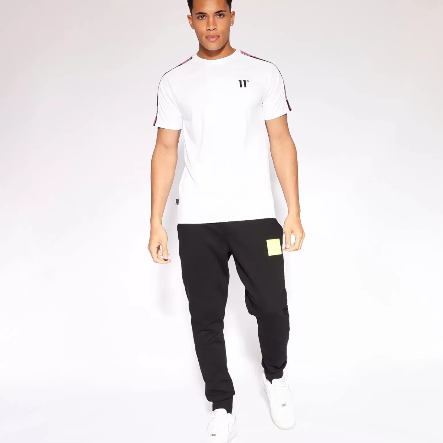 Sleeve Panel Taped T-Shirt - Safety Yellow / White