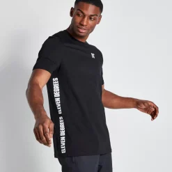 Tall Text Panel Cut And Sew Short Sleeve T-Shirt – Black