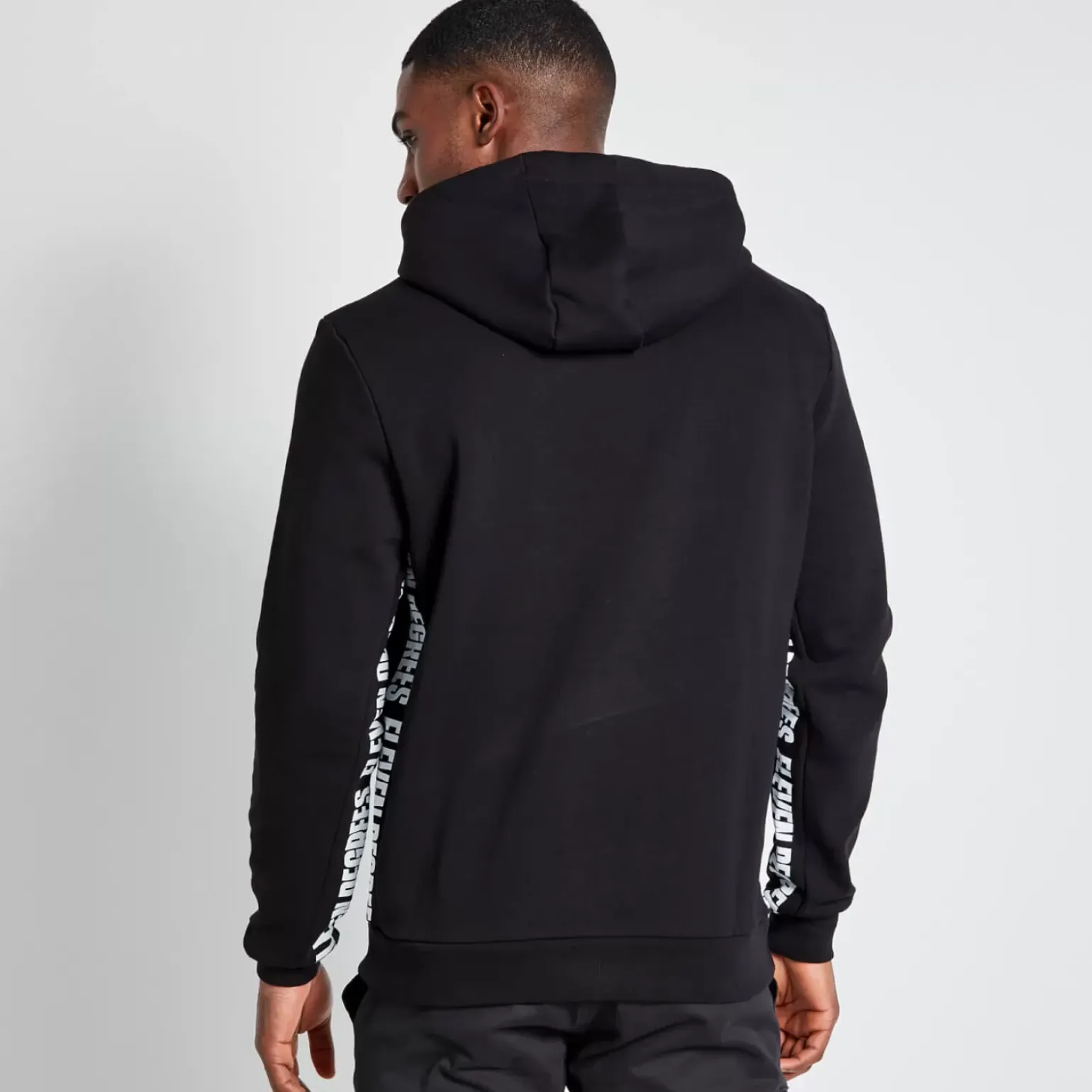 Tall Text Panel Cut And Sew Pullover Hoodie – Black