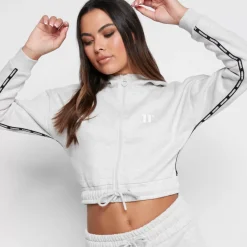 Taped Cropped Full Zip Hoodie – Grey Marl