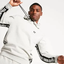 Text Panel Cut And Sew Pullover Hoodie – Grey Marl/Black