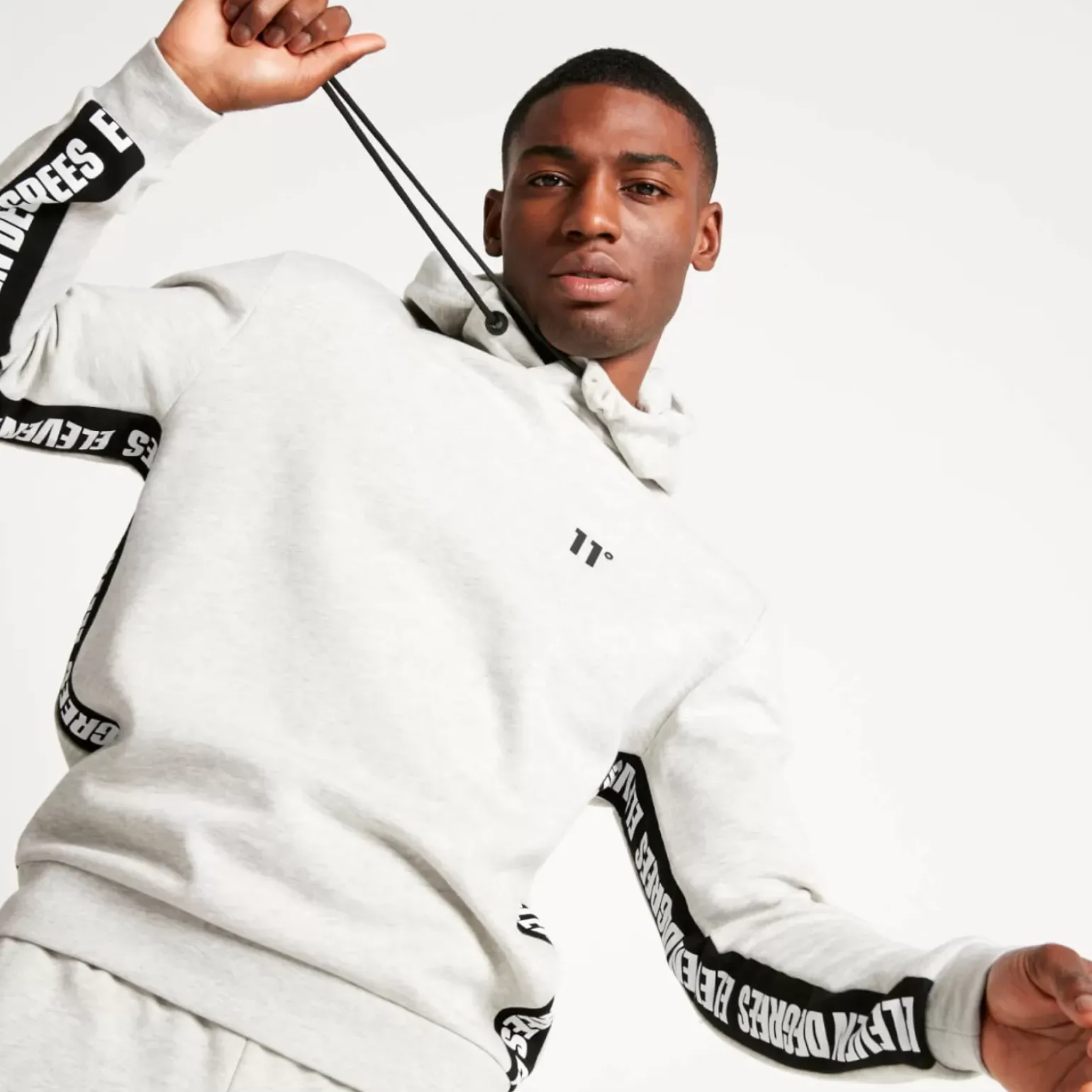 Text Panel Cut And Sew Pullover Hoodie – Grey Marl/Black