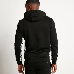 Text Panel Cut And Sew Pullover Hoodie – Black