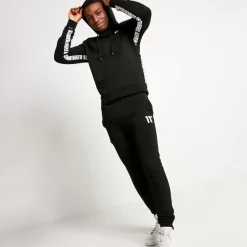 Text Panel Cut And Sew Pullover Hoodie – Black