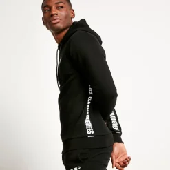 Text Panel Cut And Sew Pullover Hoodie – Black