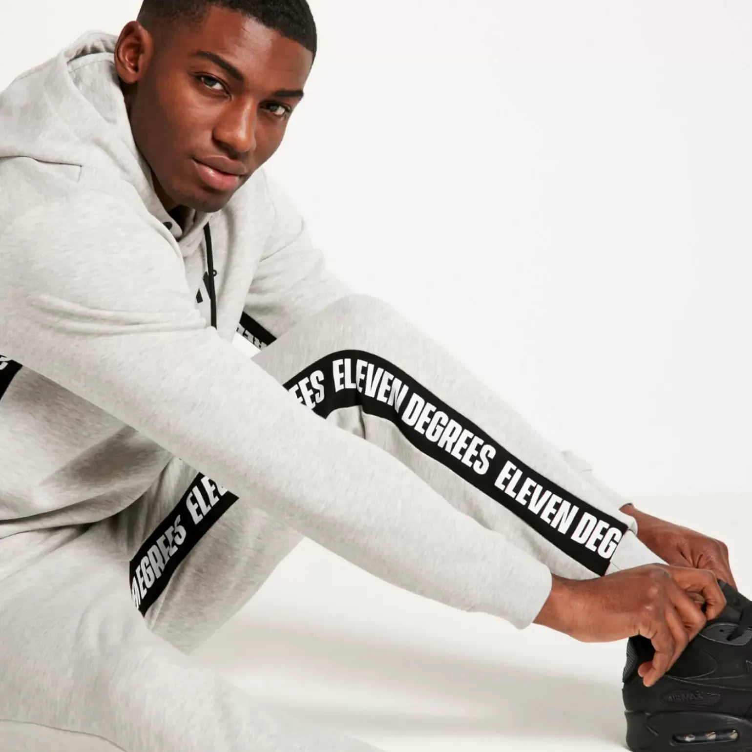 Text Panel Cut And Sew Regular Fit Joggers – Grey Marl/Black