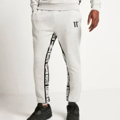 Text Panel Cut And Sew Regular Fit Joggers – Grey Marl/Black