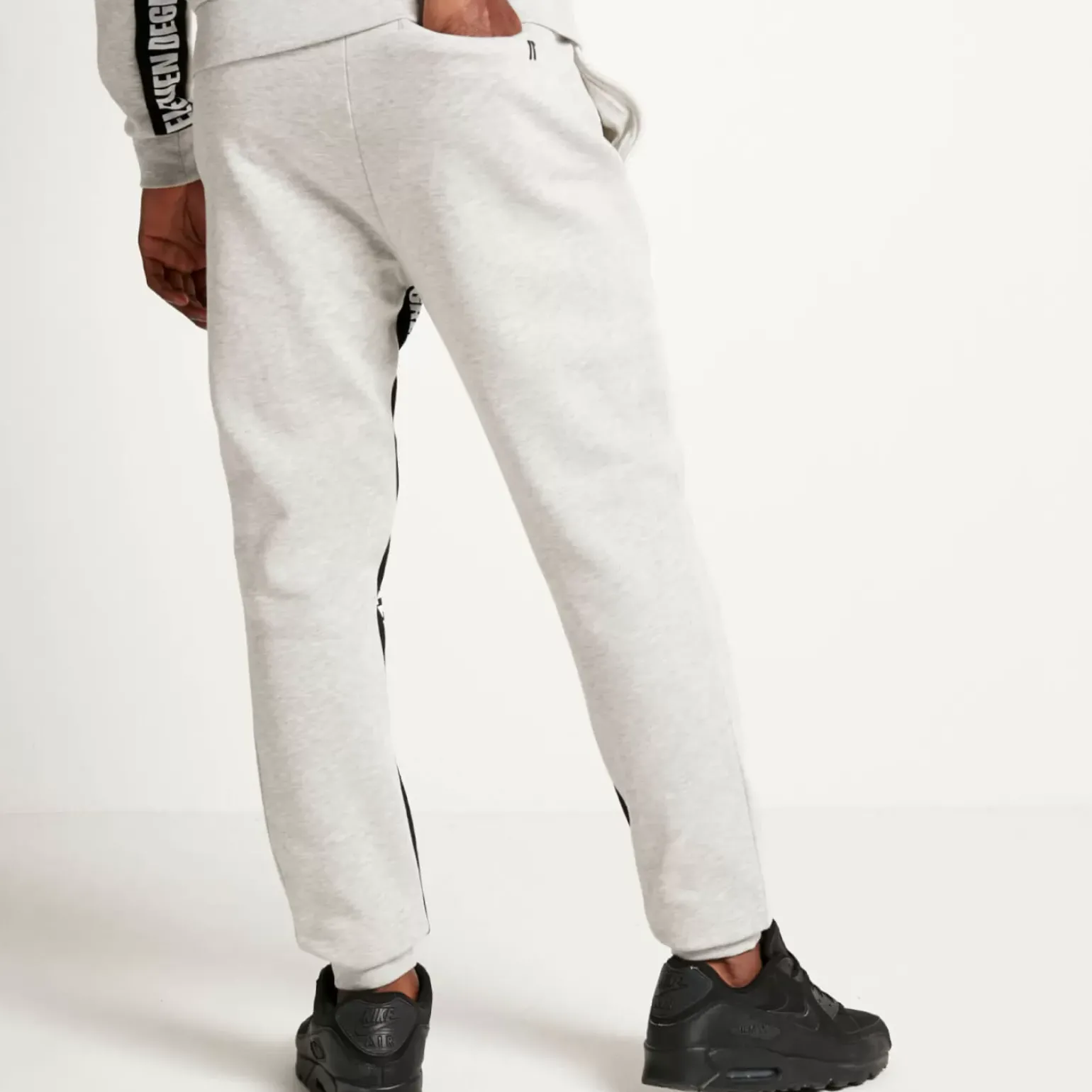 Text Panel Cut And Sew Regular Fit Joggers – Grey Marl/Black