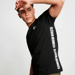 Text Panel Cut And Sew Short Sleeve T-Shirt – Black