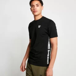 Text Panel Cut And Sew Short Sleeve T-Shirt – Black