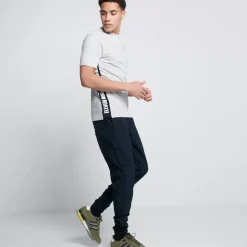 Text Panel Cut And Sew Short Sleeve T-Shirt – Grey Marl/Black