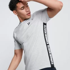 Text Panel Cut And Sew Short Sleeve T-Shirt – Grey Marl/Black